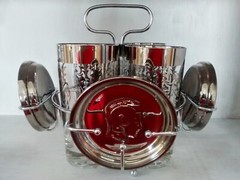 Vintage Kimiko Bar Set Silver Guardian Highball Tumbler Coasters Caddy Crest
