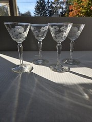 4 Vintage Glass Cocktail Etched Steamwear