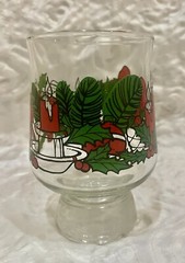 Christmas Low Ball Footed Glass Libby VTG MCM Wreath Ribbon Bow Holly Berry Pine