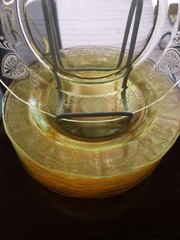Set of (4) Luncheon Plates 8-7/8″ – Glass FOSTORIA crystal TROJAN TOPAZ YELLOW