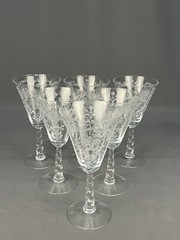 6 Fostoria MAYFLOWER 7 3/8” Water Goblets #6020 Stem Etched Cornucopia: MINT