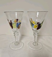 2 Handmade Global Amici 8 3/8″ «Fresh» Multi Color Fused Stemmed Glass Goblets