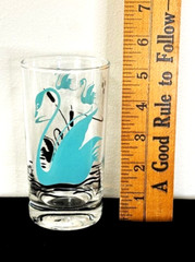 1960s Glass SWAN CATTAIL AQUA BLUE Clear Glasses Tumblers- Set of 4 – 5.25″H MCM
