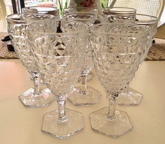 Lot 8 Fostoria American Cleat Hex Base Glasses Stemware Wine Water Goblet 6 7/8″