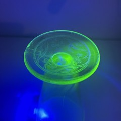 Vintage Green Uranium Glass Footed Tumbler 6in Clover Pattern