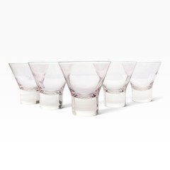 1960s Vintage Mid-century 5 Pink Stemless Martini Cocktail Glasses 3 1/4” 6oz