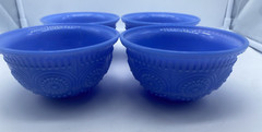Set of 4 Pioneer Woman Adeline Blue Milk Glass Soup / Cereal Bowls Gibson E2a
