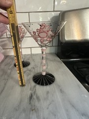 Pink OODLES OF POODLES – 7.5″ MARTINI GLASSES RETRO PARTY Set O2 Hand painted