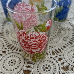 Vintage 1950s Floral Glass Tumblers Lot Of 5 Mid Century Modern Drinking Glasses