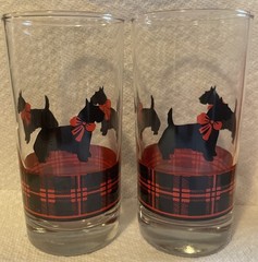 Anchor Hocking Fitz Scottie Dog Plaid Beverage Glasses Set of 2 Excellent 5.5”