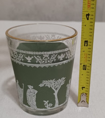 VTG Jeanette Glass Wedgwood Green Hellenic Rock Glasses Set of 5 W/Gold Trim