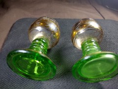 Vintage Set of 2 Green and Gold Etched Roemer Wine Goblets Made in Germany Barwa