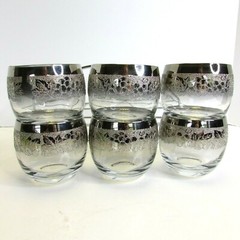 6 Vintage Silver Fade ROLY POLY Glasses Rocks Lowball Caddy Barware Thorpe?