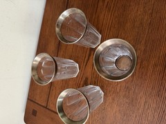 Antique Heisey Glass Paneled Tumblers, Sterling Silver Rim, Diamond H Mark, Set