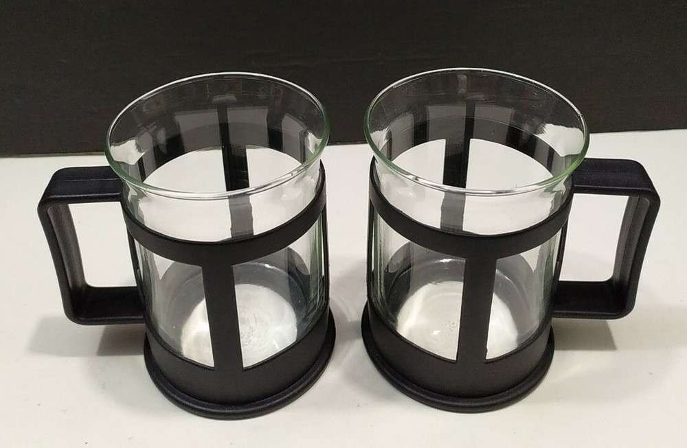 Lot 2 Tea Coffee Glasses bistro Cups black plastic handle