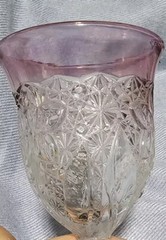 Indiana Daisy And Button Purple Fused Faded Glass Decatur 4 Stemed Glasses 4.5″