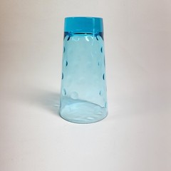 Vintage Hazel Atlas Capri Dots Glass Tumbler 5 1/4” Aqua Blue 10oz