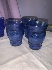 Maryland Glass Co. RING O RINGS Cobalt Blue Flat Juice Tumbler Set Of 5