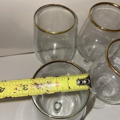 Lot Of 4 Wine Water Goblet Clear Glasses Gold Trim Stemware 7″ Unknown Maker #1