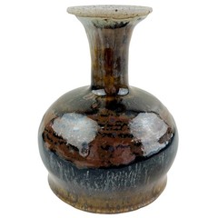 Vintage Art Pottery Goblet Wine Chalice Cup Brown Drip Glaze Stoneware Signed 4”