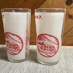 2 Vintage Bear Mountain NEW YORK Hazel Atlas MCM Frosted Glasses Tumbler State