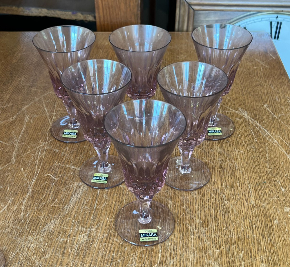 Lot of 6 Mikasa Crystal Purple Amethyst Glass 5 1/2 Inch Goblets