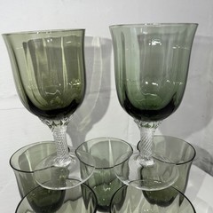 Lot 7 Gorham Crystal Octette Green Gray Wine Glasses Goblets 5 7/8″ Tall