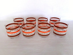 8 LIBBEY 8 oz. GLASSES TUMBLERS Autumn Colors w/ RATTAN Design – Low Ball