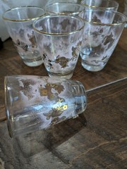 Set of 6 Vintage Libbey Duchess Drinking Glasses 3.5″ Pink Gold Floral 1950’s