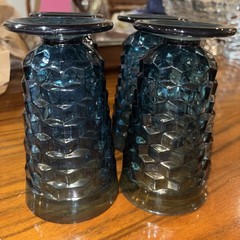 Vintage Fostoria Regal Blue Footed Goblets x 4