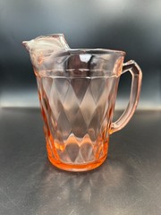 Hazel Atlas Pink Depression Glass Diamond Optic Pitcher Vintage – Excellent Cond