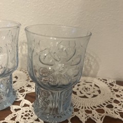 Set of 2 Vintage Libbey Light Blue Country Garden Daisy 4″ Juice Glasses MCM