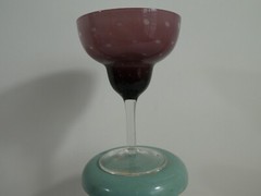 Drink Wine Glass Stemmed Purple Pink Clear 6 1/2″ Drinkware Barware Deco Vintage
