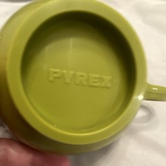 PYREX 10 oz Clear & Green Glass Cup Mug w/ Handle Base Holder, Solid
