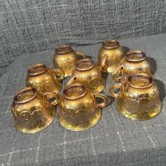 Vintage Indiana Iridescent Carnival Glass Marigold Punch Bowl Set 8 Grape Cups