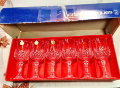 Vintage crystal cups, Arc France long champ, Cristal D’arques-Duran. 6 cups