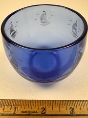 Hazel Atlas SHIPS single Roly Poly Tumbler 6 oz Cobalt Blue Sportsman Series 30s