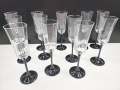 12 Luminarc Octime Black Fluted Champagne Set 8 5/8″ Octagonal Facet Arcoroc Lot