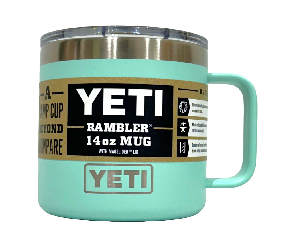 YETI Rambler 14 oz Stainless Steel Travel Mug Cup MagSlider Lid – Sea Foam