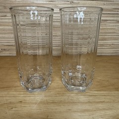 Vintage Crisa Ribbed Striped Juice Glass Hexagonal Bottom Set of 2