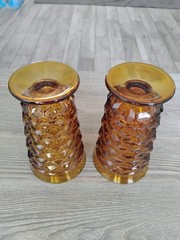 2 Indiana Whitehall Amber Cubist Pedestal Tumbler Glassware 6 inch