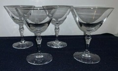 (4) Fostoria Crystal ENGAGEMENT 5 1/2″ Tall Platinum Rim SHERBETS CHAMPAGNES