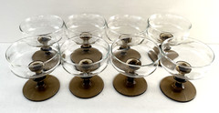 Set of 8 Libbey Etched Brown Dessert Champagne Glass Stems 4″ High 3.75in Wide