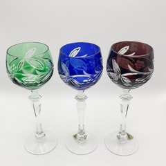 Vintage Lausitzer Cut To Clear Cased Glass Crystal Wine Hock Glasses Grapes x6