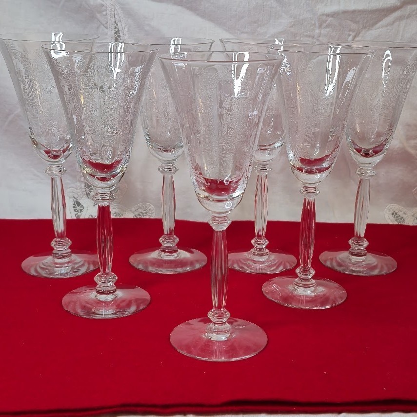 Tiffin Fransiscan Seven 8.25 inch Stemed 6 Ounce Goblet Blue Bell Etch