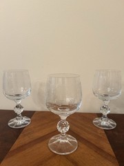 3 Vintage Bohemia Crystal Crystalex Queen’s Lace Wine Glasses Clear Etched