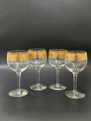 Lot of 4 Vintage MCM Culver Tyrol 22k Gold Gilt 5.75” Stemmed Wine Glasses