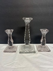 Antique Edwardian Fry (H.C.) Glass Co. clear glass candleholders COLONIAL c.1909