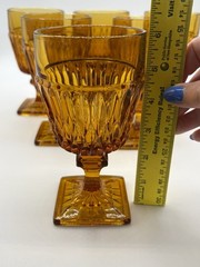 6 Vtg Retro Indiana Glass Mt. Vernon Amber 5 1/2” Wine Goblets Square Footed