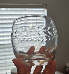 Vintage Clear Etched «Laurel» Roly Poly Lowball Cocktail Glasses Barware Set/6